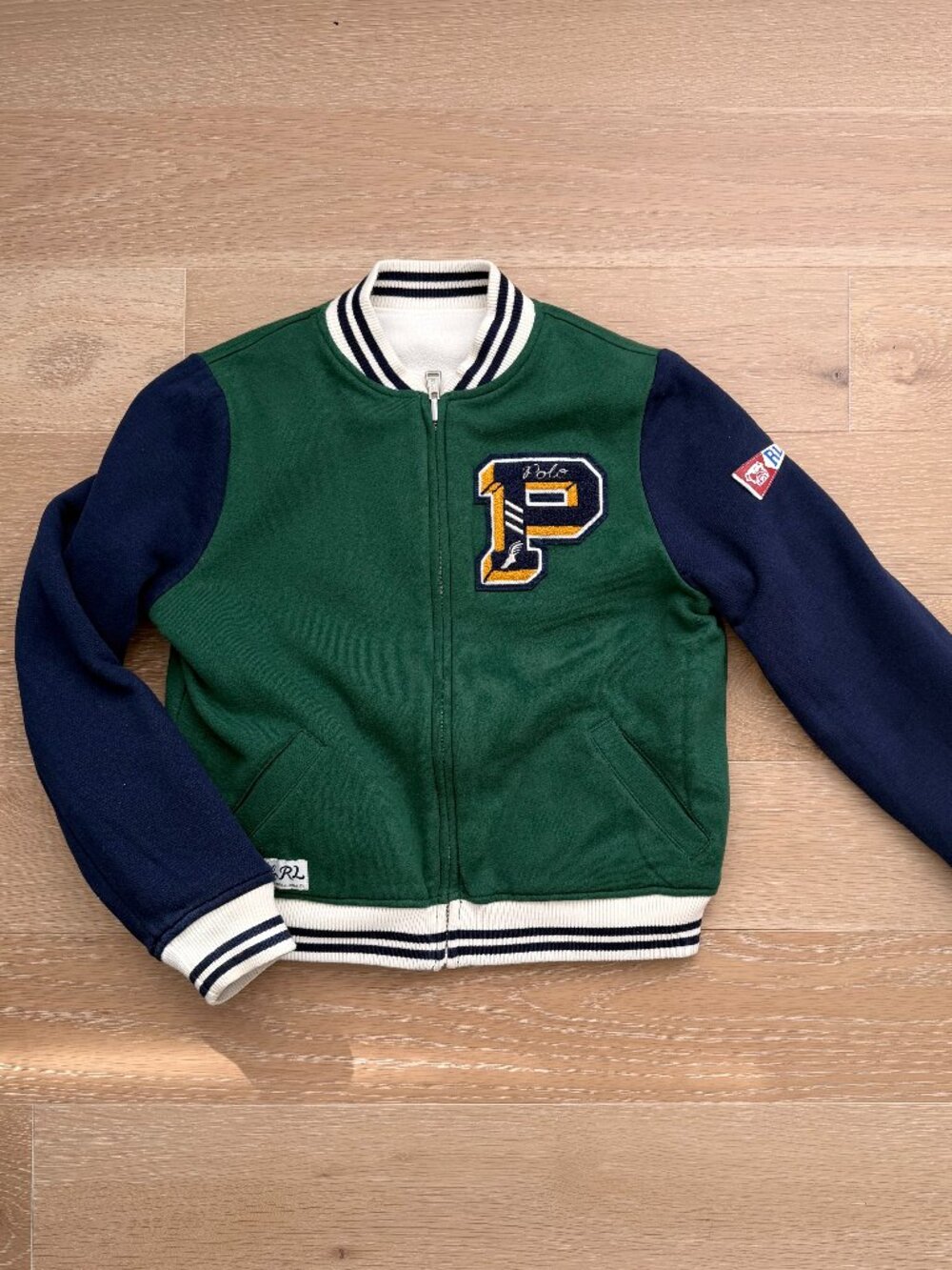2-jackets-in-1 Reversible Polo by Ralph Lauren Green & Navy Kids Varsity Jacket